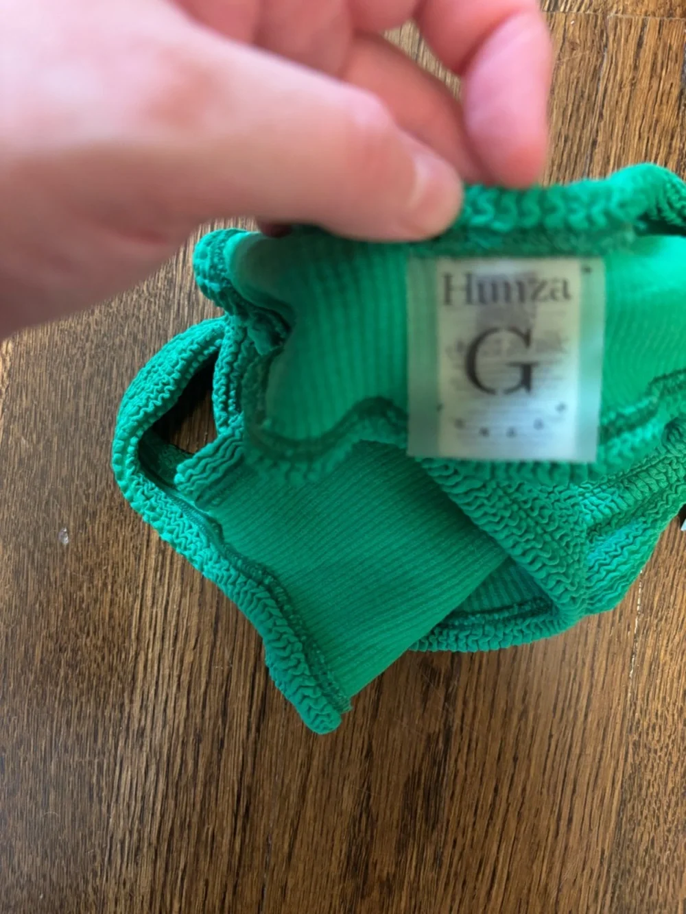 Hunza G Xandra Bikini Top Emerald Green One Size Crinkle Swim